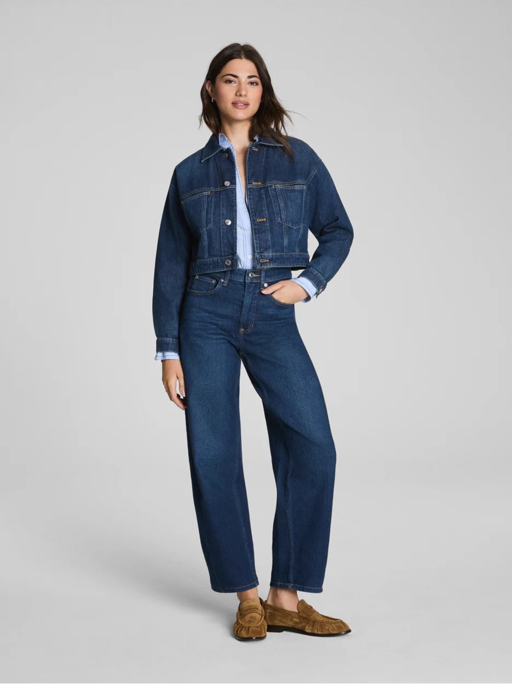 Spanx High-Rise 90s Barrel Leg Jeans, Petite, Dark Blue